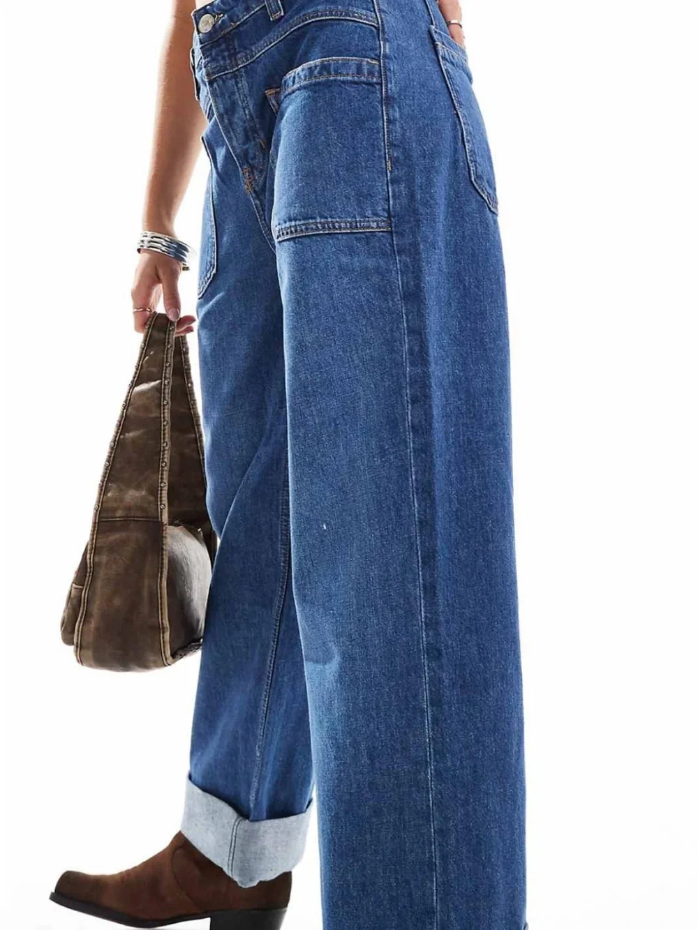 Free People mid-rise baggy jean with front pocket in blue
